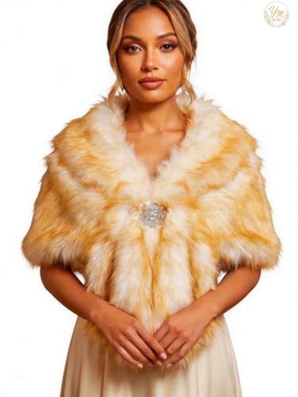 Faux Fur Wedding Wrap Shawl with Rhinestones Bridal Stole Scarf